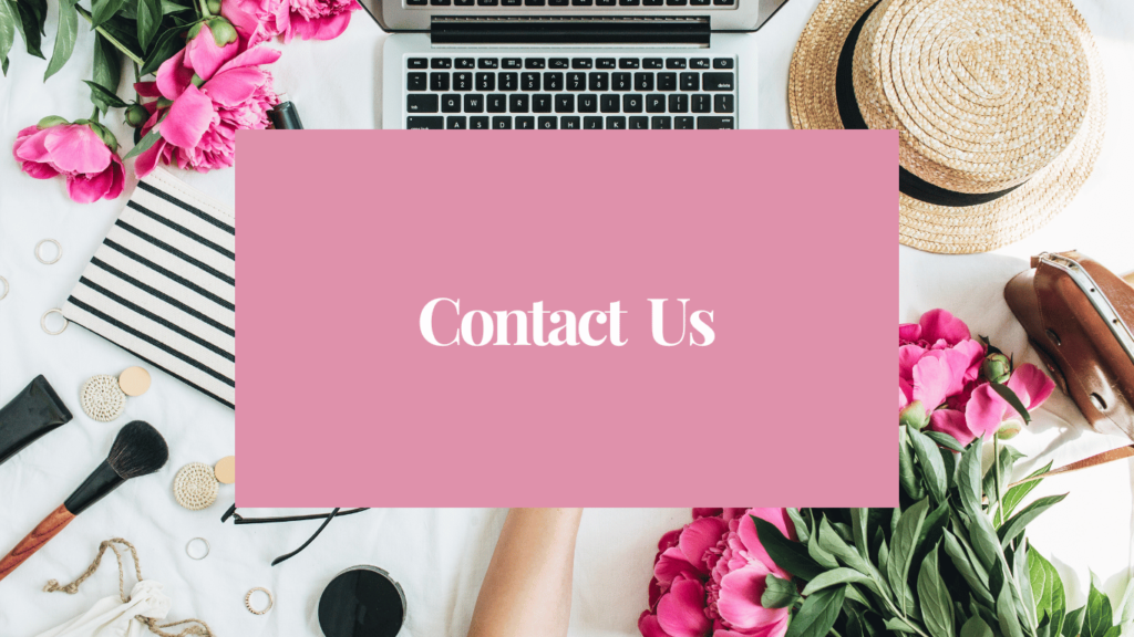 Computer desk in background with a banner reading contact us.